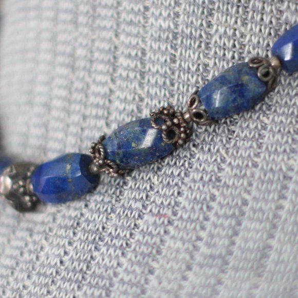 Blue Stone Bead and Silver Necklace - Picture 3 of 4